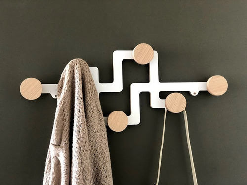Imagen 7 de 7 de Perchero De Pared Nina Escandinavo Nordico Blanco Roble Mela