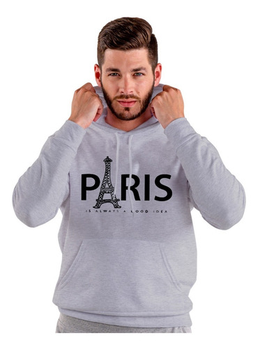 Imagen 2 de 6 de Buzo Capucha Gris Paris Paises Ciudades Hombre Mujer Niños