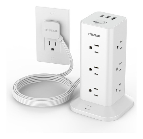 Power Strip Tower Con 12 Enchufes Múltiples, 3 Usb (1 Usb C)