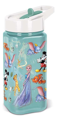 Botella Cuadrada Plástica Con Pajita Disney 100 530 Ml Color Celeste