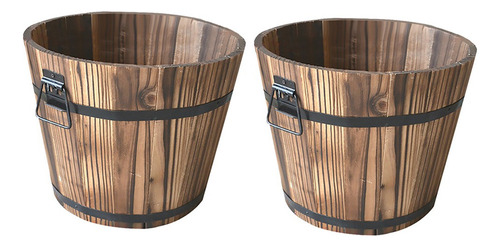 2x Wooden Bucket Barrel Planters Planter Box