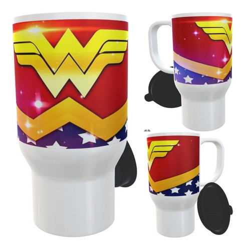 Jarro Termico Plastico Wonder Woman Mujer Maravilla Logo