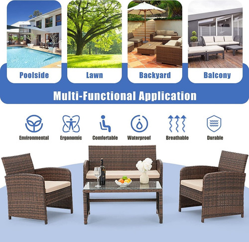 Juego De 4 Muebles Para Patio Mimbre Color Beige Avawing
