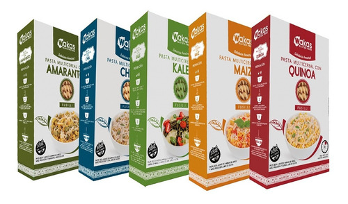 Pack 5 Fusilli Wakas Sin Tacc Amaranto Chia Kale Maíz Quinoa