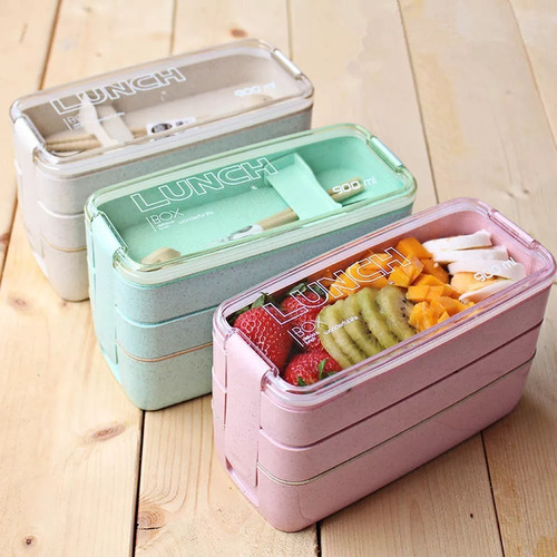 Contenedor Lonchera Box Lunch Divisiones Cubiertos Portatil