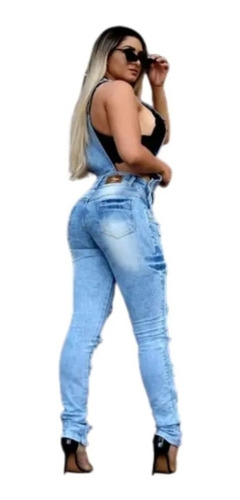 Macacão Calça Jeans Rasgado Jardineira Feminina Comprido!