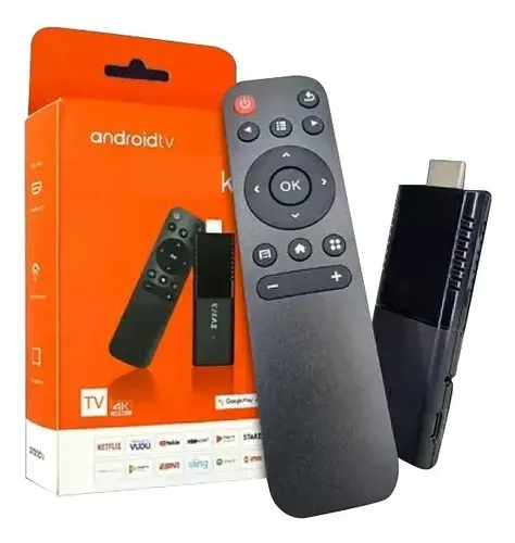 TV stick Android preto com controle remoto