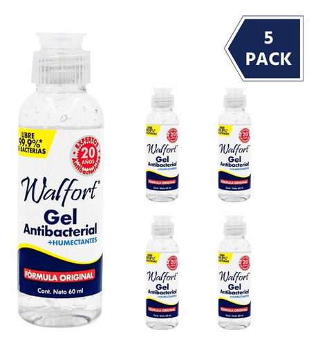 Gel Antibacterial Desinfectante Walfort 60 Ml -5 Pz