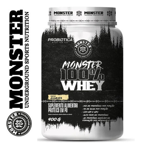 Monster 100% Whey 900g - Probiótica Sabor Monster Cookies