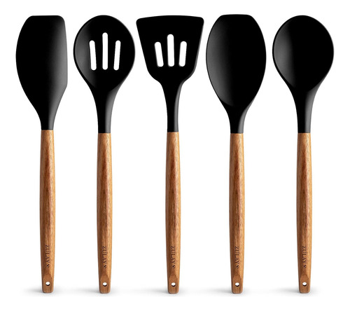 Utensillos Cocina Silicona Mango De Madera. 5 Piezas.