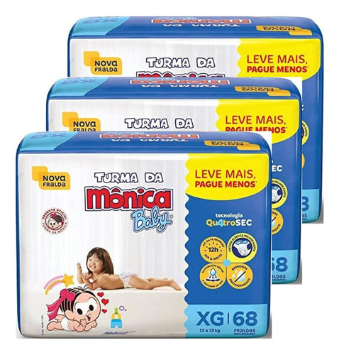 Fraldas Descartável Turma Da Mônica Baby Xg Kit Com 3 Un