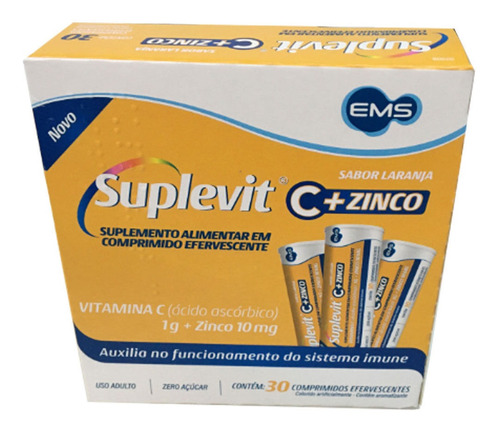 Vitamina C 1g+zinco 10mg Com 30cp Efervescentes Suplevit