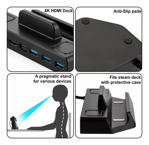 Base Hdmi Dock Tv Para Acessórios Steam Deck 5 Em 1