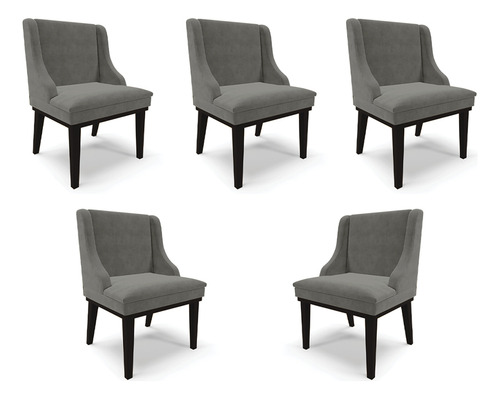 5 Cadeiras Sala Jantar Bs/fixa Firenze Suede Grafite/preto