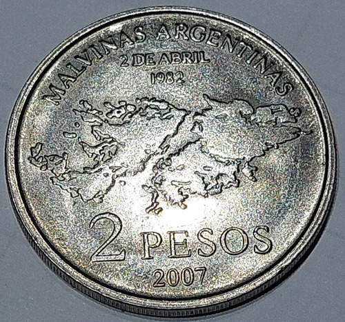 Moneda Argentina De 2 Pesos 2007 Malvinas Sin Circular