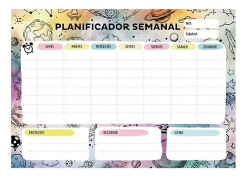 Planificador Semanal Ilustra A4 Diseño Planetas Comprasclic