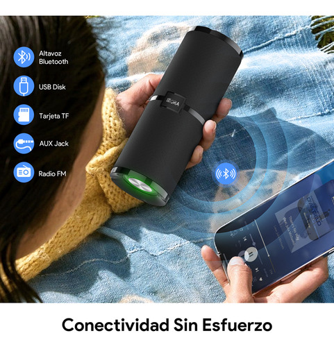 Bocina Inalámbrica Bluetooth 5.1 Fm Micro Sd Luz Rgb Tipo C Negro