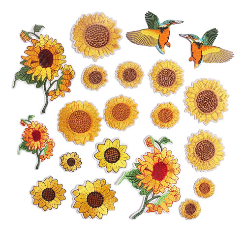 22 Pcs Flores Bordadas Hierro En Parches, Girasol Coser...