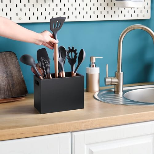 Porta Utensilios Negro Alelion Para Encimera De Cocina - Org