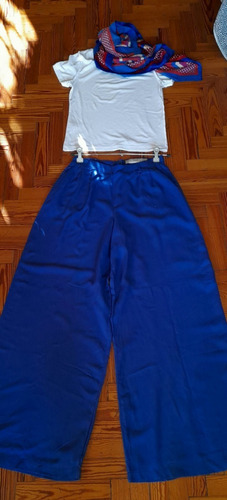 Pantalón Palazzo Ancho Azul Cintura Alta Impecable