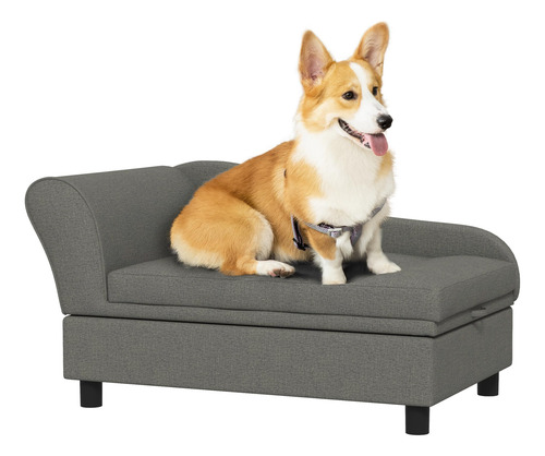 Sofá Elevado Para Mascotas Gris Con Cojín Y Almacenamiento O Gris Talle