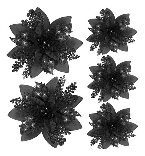 20 Flores Navideñas Artificiales Con Purpurina De 14,5 Cm, M
