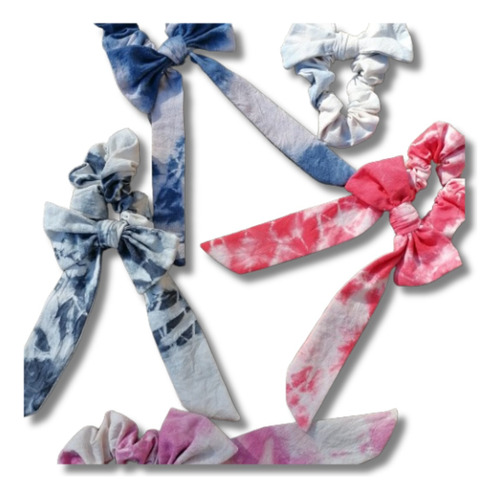 3 Scrunchies Teñido Tie Dye Scrunchy Con Lazo, Gomita Moña