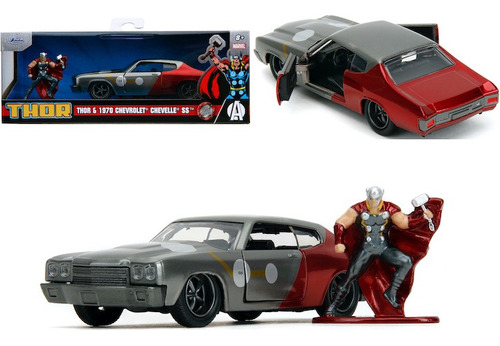 Jada 1:32 1970 Chevrolet Chevelle Ss & Thor Figure Marvel Color Azul