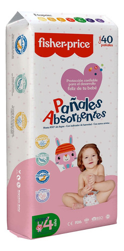 Pañales Para Bebe Fisher-price Etapa 4 100% Absorción 40 Pzs Género Niñas