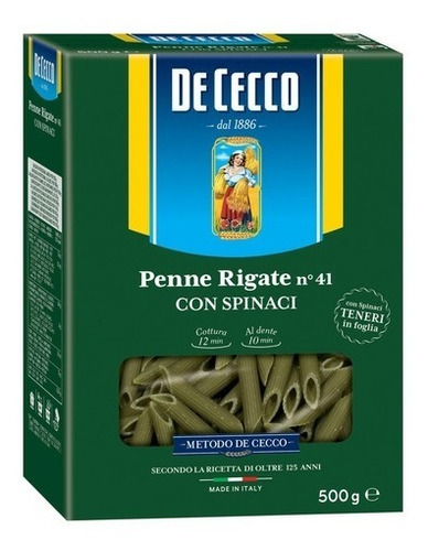 Fideos De Cecco Penne Rigate Nº 41 Espinaca De 500gr. Caja