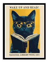 Comprar Cuadro Decorativo Gato Leyendo Poster Libro Lectura 2