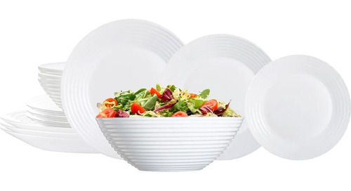 Vajilla Blanca + Bowl Ensaladera 6 Personas Vidrio Opal 19pz