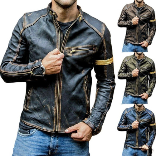 Chaqueta De Cuero De Motorista Punk Para Hombre