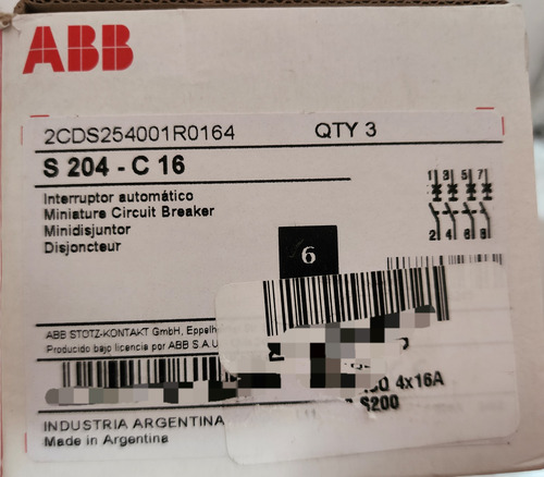 Interruptor Automatico 4p 16a Curva C 10ka 2cds254001r0164