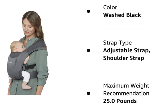 Ergobaby Embrace Cozy Newborn Essentials - Portabebés (7-25 Libras), Malla De Aire Suave, Negro Lavado