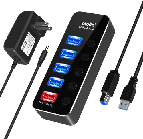 Hub Usb Alimentado, Concentrador Usb 3.0 De 5 Puertos De Alu