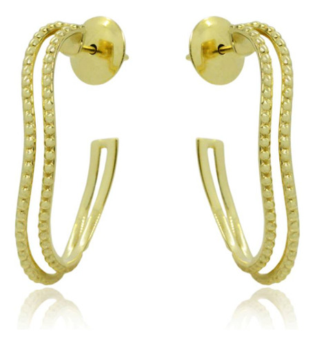 Brinco Argola 3 Cm Com 2 Fios Esferas Em Ouro 18k
