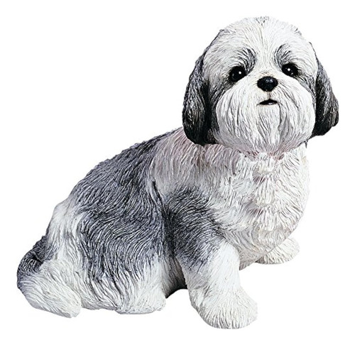 Sandicast Plateado Y Blanco Shih Tzu Escultura