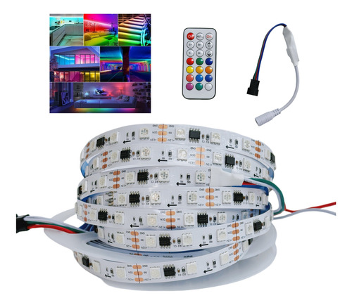 Fita Led Ws2811 5m 12v Branca Ip20 3 Vias + Controladora Rgb