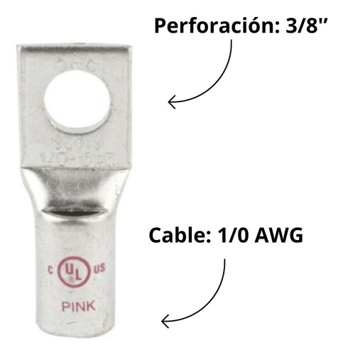 Terminal Compresión Niquelado Cable 1/0 Awg Perf. 3/8''