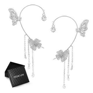 2pzs Aretes De Mariposas Clip Largos Trepadores Con Caja