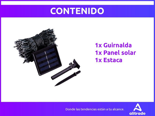 Imagen 8 de 10 de Luces Navidad Exterior Solares Guirnalda Led 100 Luces 12mts