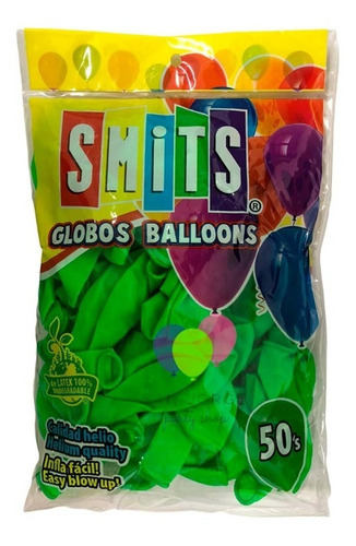 Globos Smits #9 C/50 Pastel O Neon Colores Smi1x1 Color Verde Neón