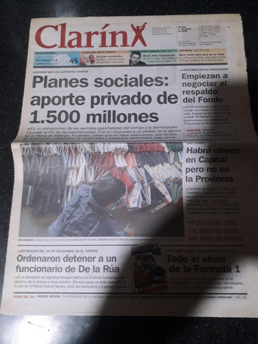 Tapa Diario Clarín 01 3 2002 Economía Corralito Planes Socia