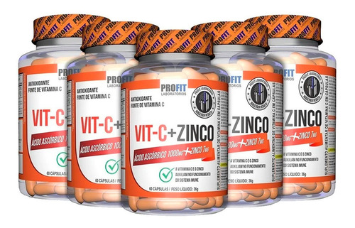 5x Vitamina C 1000mg - 60 Capsulas - Profit Sabor Sem Sabor