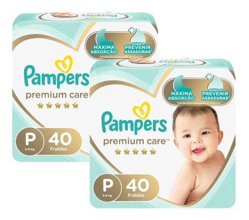 Kit Fralda Pampers Premium Care Mega Tamanho P 80 Unidades