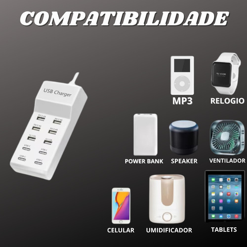 Estação De Carregamento Usb De 50w Com 6 Usb A / 4 Usb C