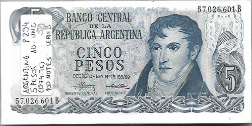 Fajo 100 Billetes $ 5 Ley 18.188 Serie B Au/unc Palermo