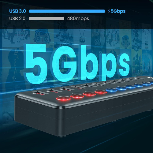 Hub Usb 3.0 Alimentado, Divisor De Hub Wenter De 11 Puertos