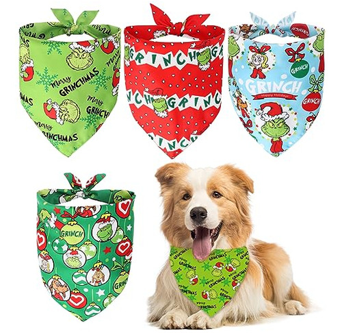 Paquete De 4 Bandanas Navideñas Para Perros, Bandanas De Gr